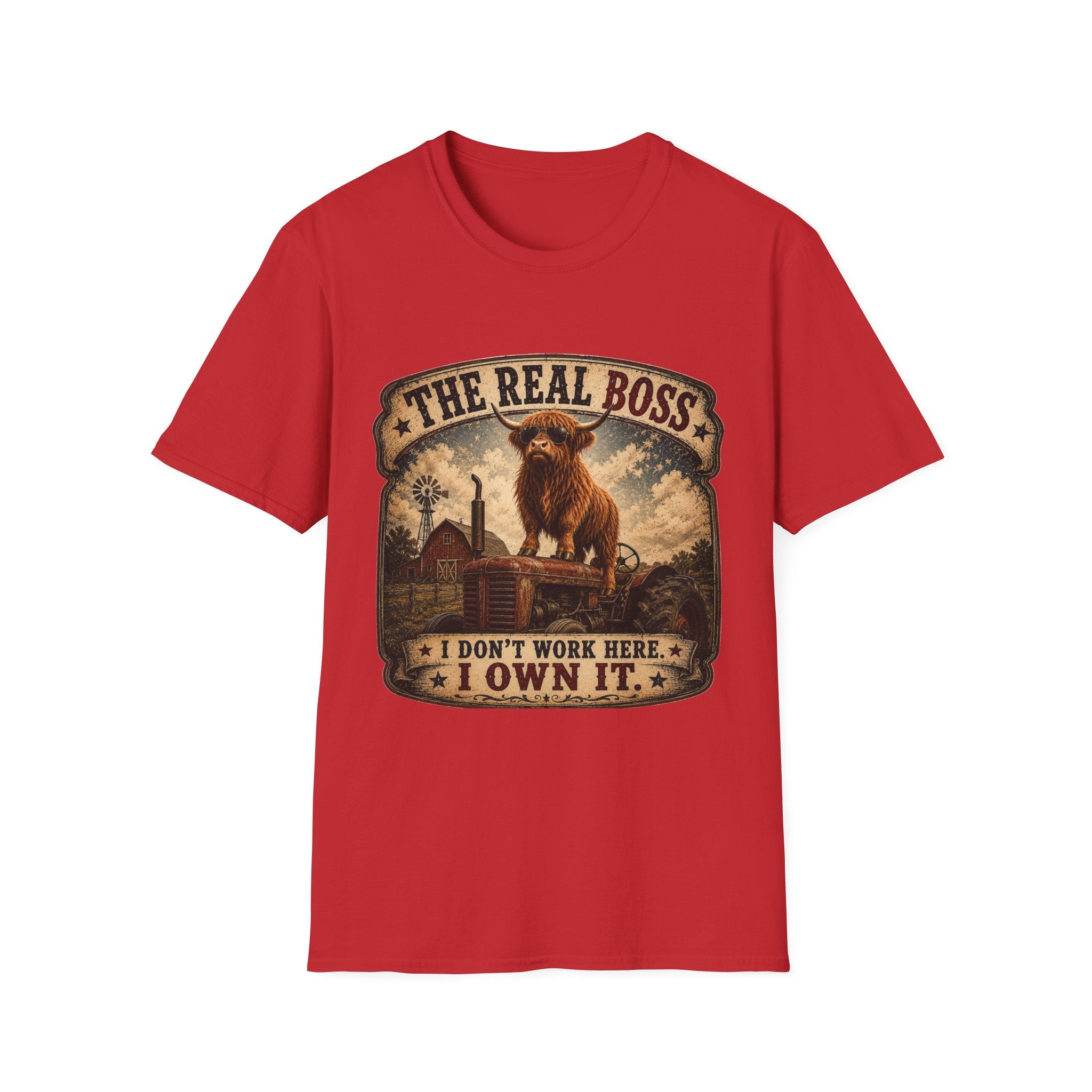 The Real Boss Highland Cow Unisex Softstyle T-Shirt