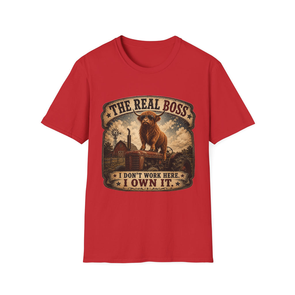 The Real Boss Highland Cow Unisex Softstyle T-Shirt