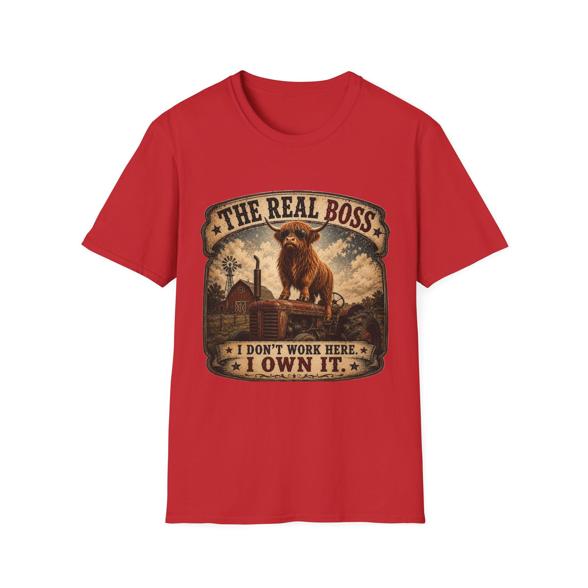 The Real Boss Highland Cow Unisex Softstyle T-Shirt