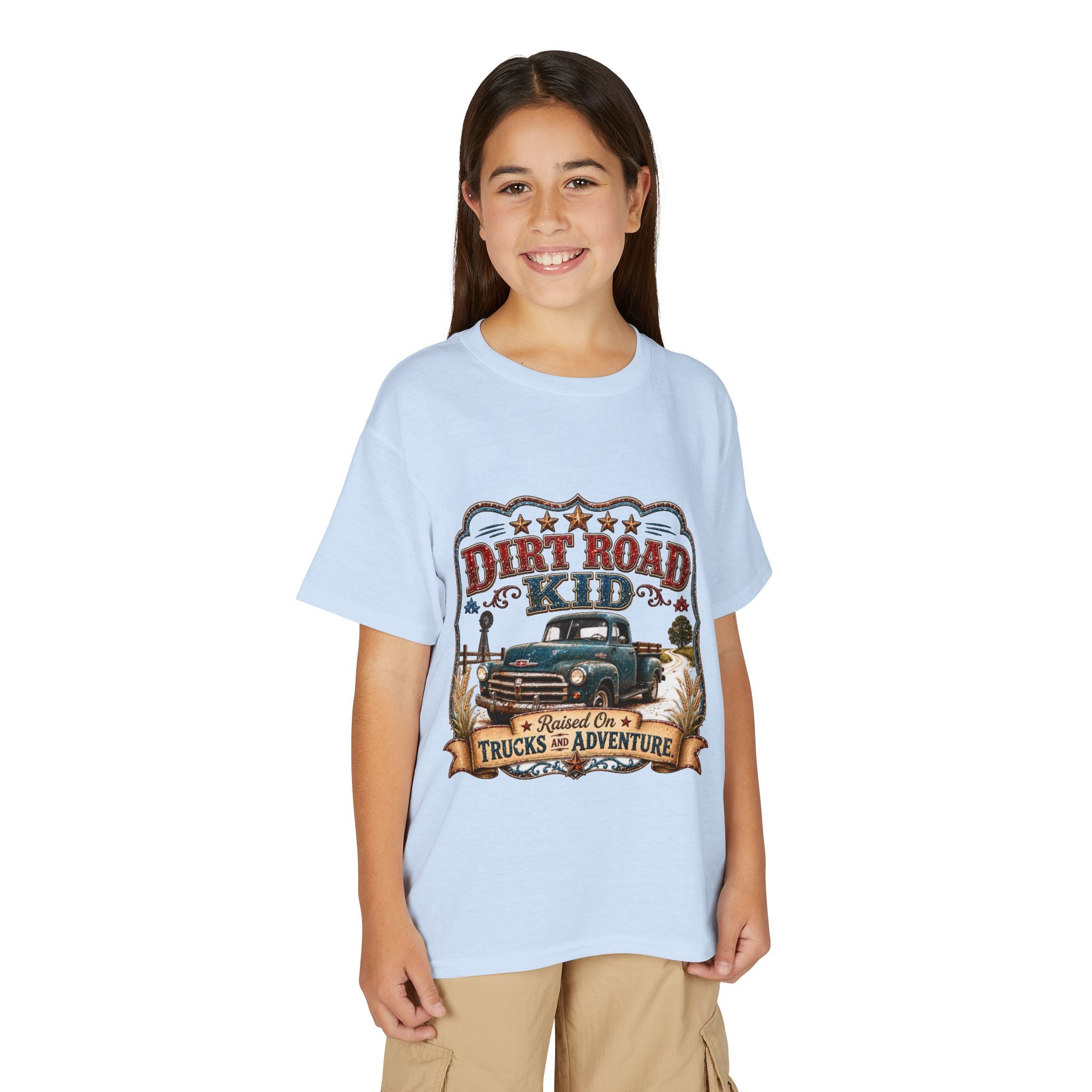Vintage Truck 'Raised on Trucks & Adventure' Graphic Tee - Youth Dirt Road Kid T-Shirt