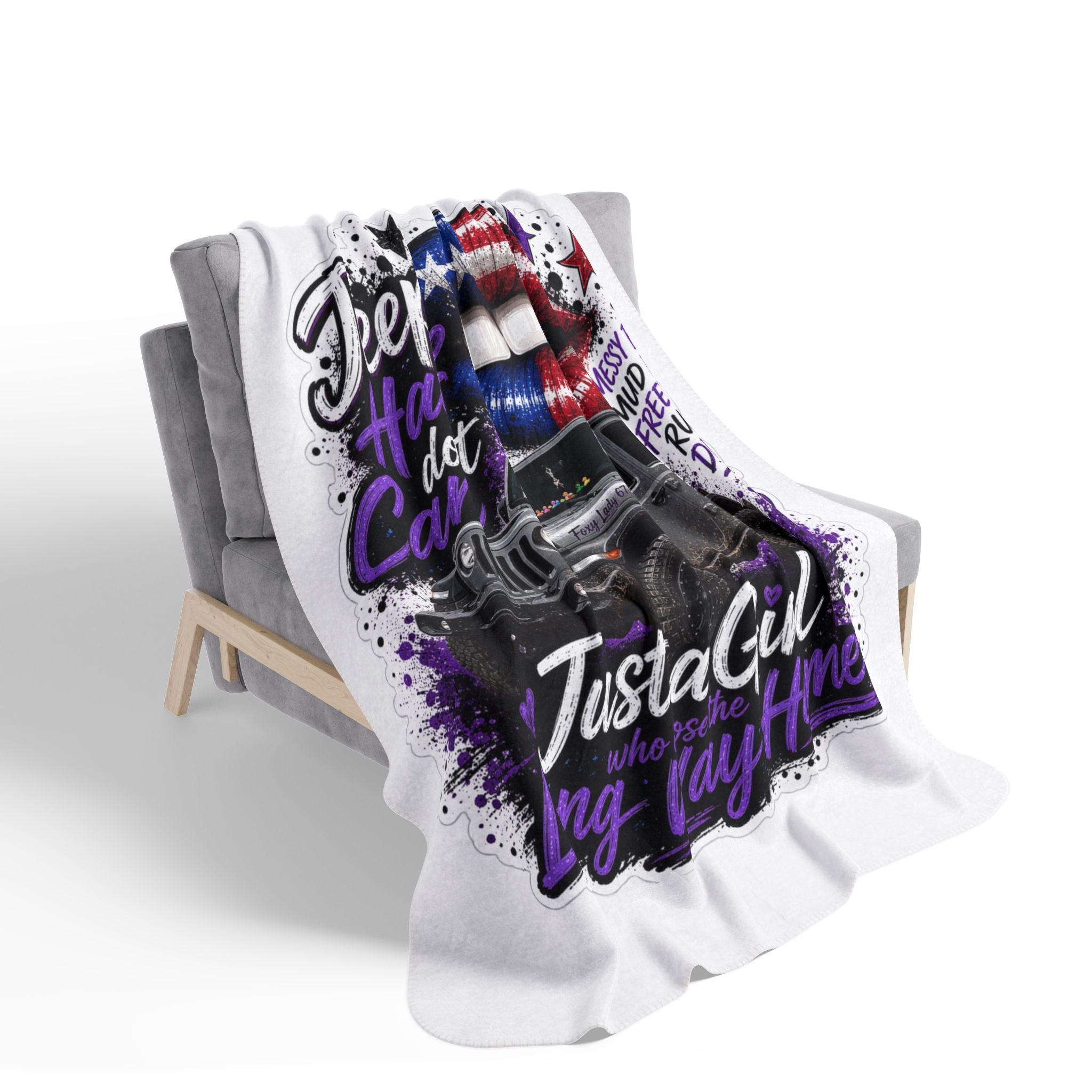 Jeep Girl Sherpa Blanket - "Jeep Hair Don't Care" Patriotic Off-Road Throw