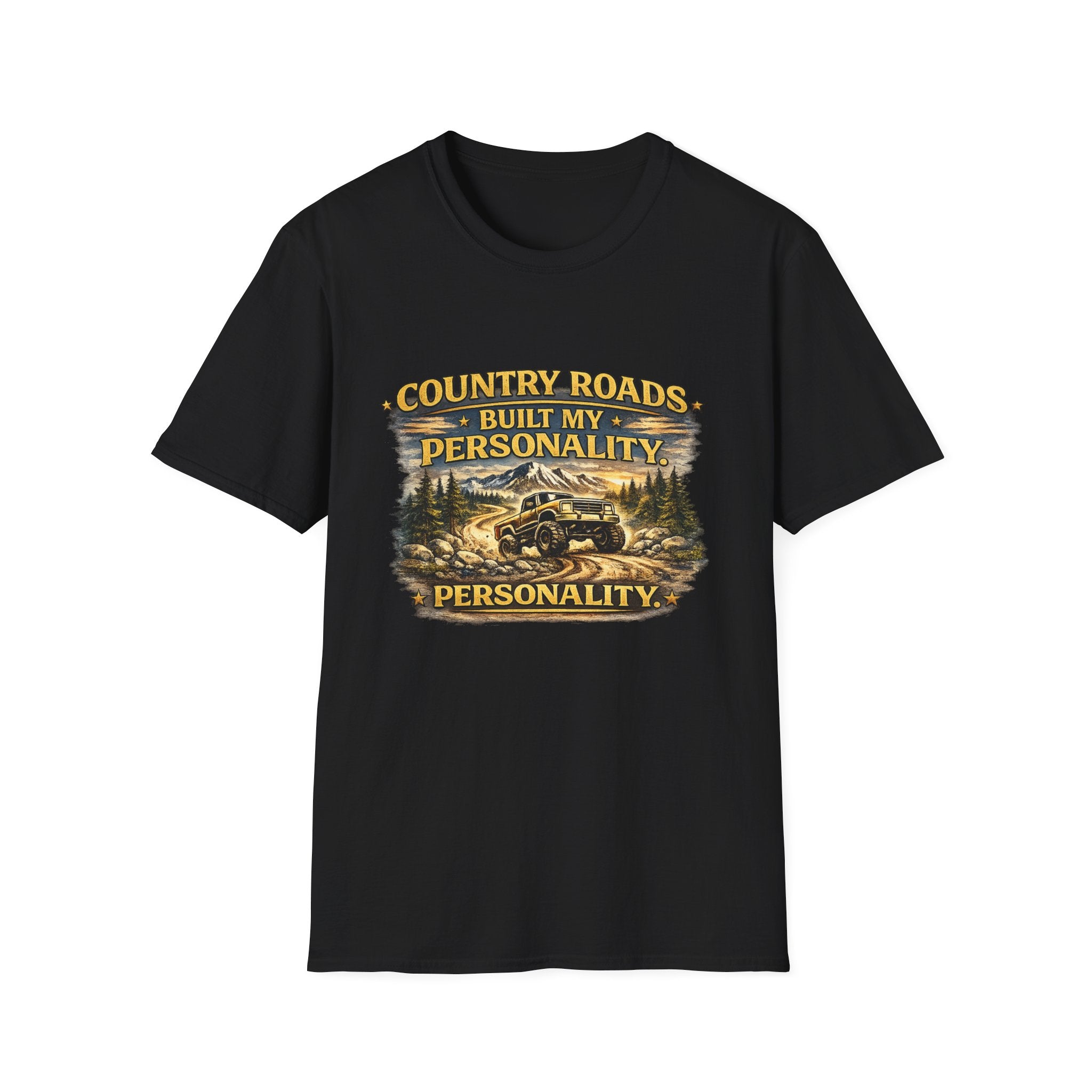 "Country Roads Built My Personality" Vintage Mountain Truck Tee — T-Shirt