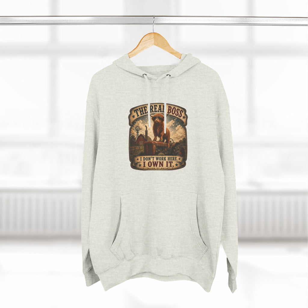 The Real Boss Highland Cow Three-Panel Fleece Hoodie
