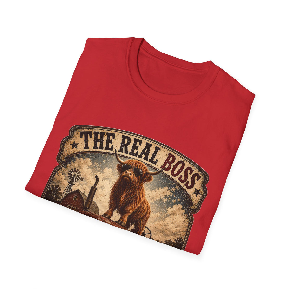 The Real Boss Highland Cow Unisex Softstyle T-Shirt