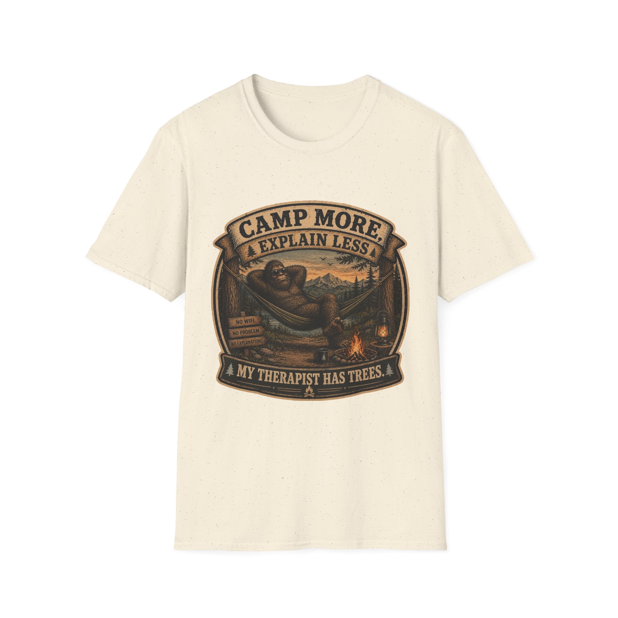 “Camp More, Explain Less” Vintage Camping Graphic Tee — T-Shirt