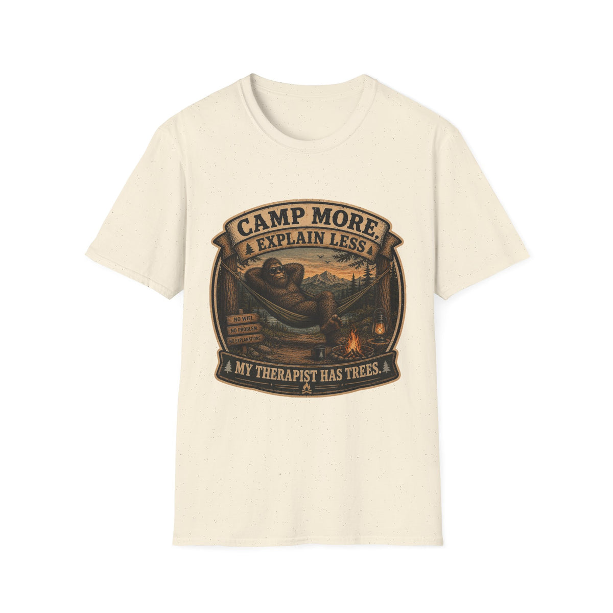 “Camp More, Explain Less” Vintage Camping Graphic Tee — T-Shirt
