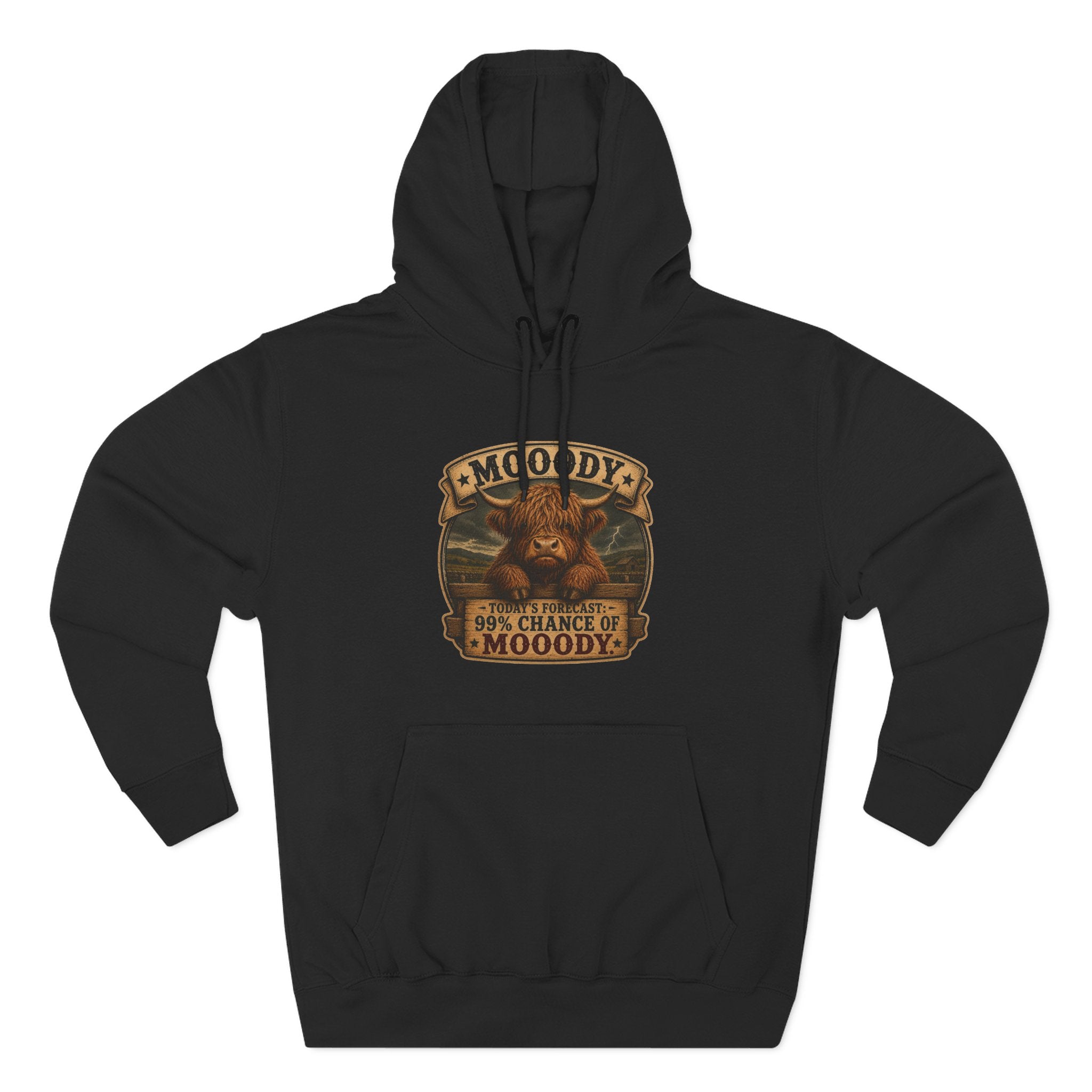 Moody Today's Forecast Highland Cow Three-Panel Fleece Hoodie