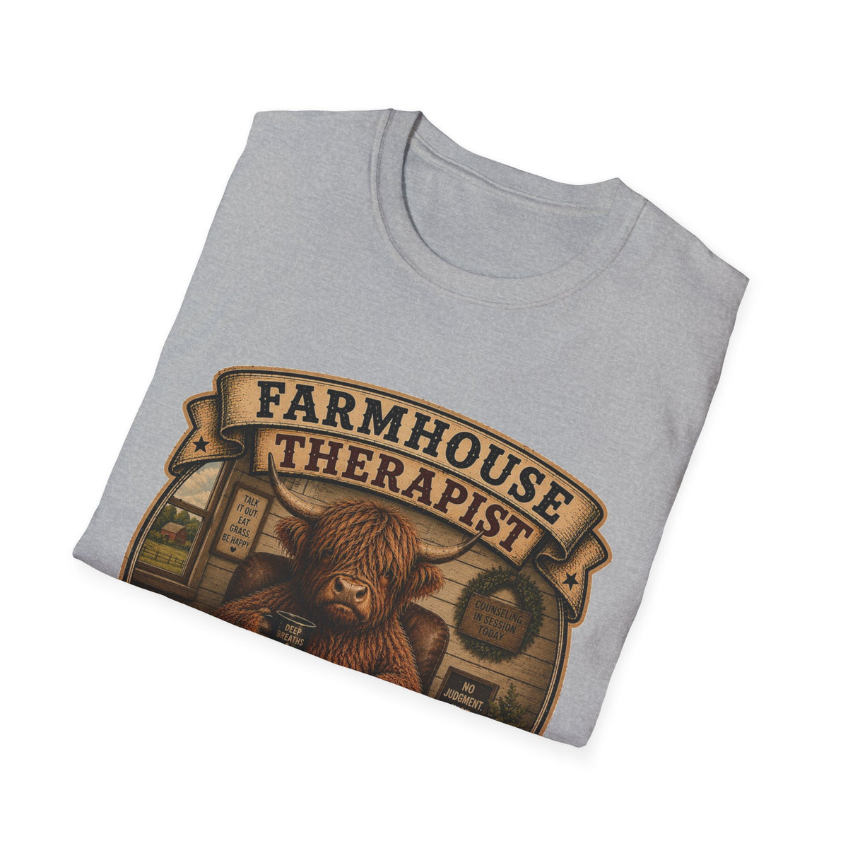 Farmhouse Therapist Highland Cow Unisex Softstyle T-Shirt
