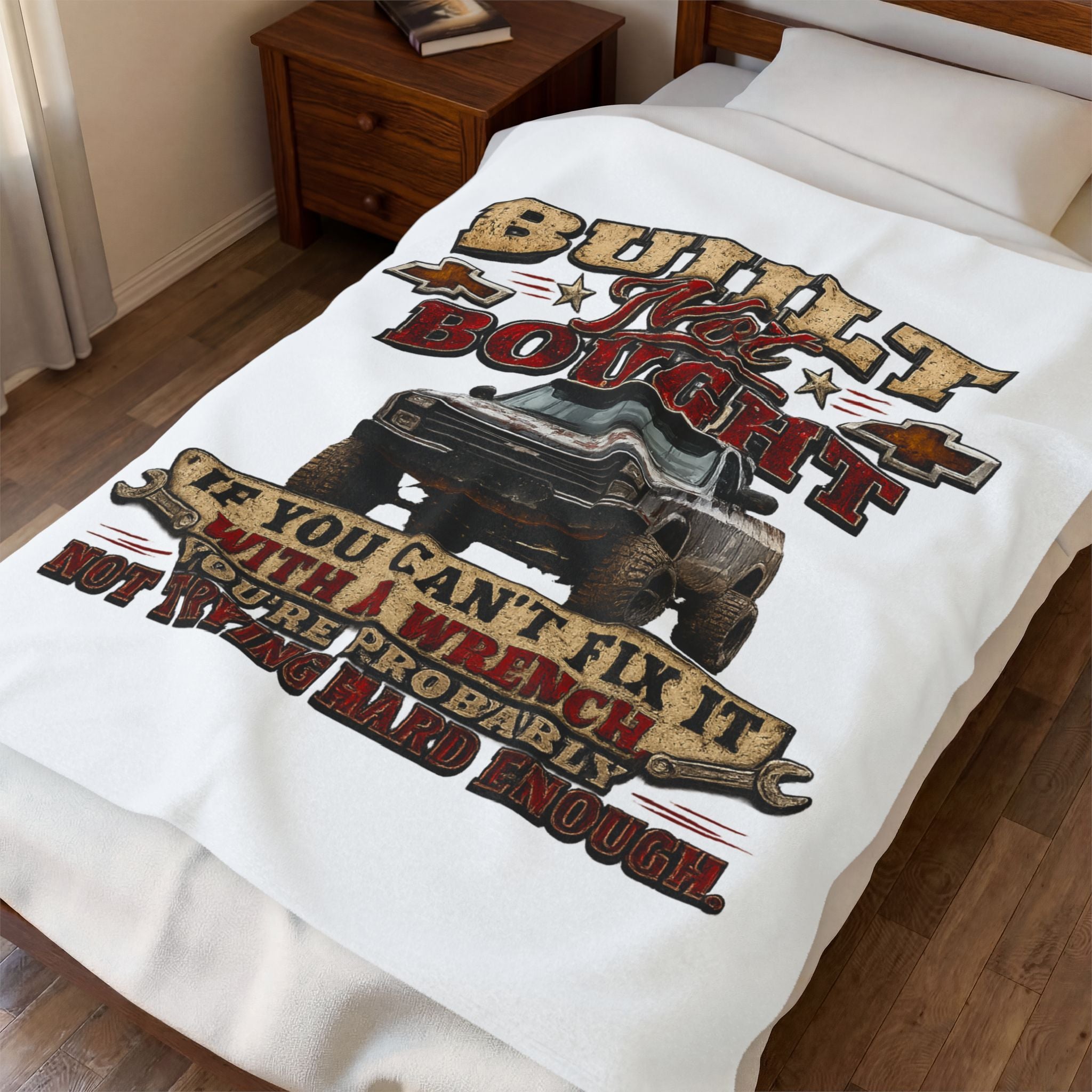 "If You Can't Fix It With A Wrench" Mechanic Gift — Built Not Bought Truck Velveteen Plush Blanket