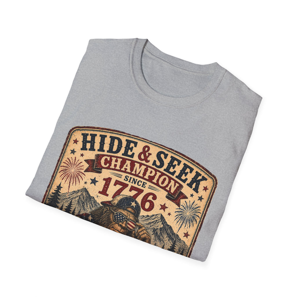 "Hide & Seek Champion Since 1776" Vintage Patriotic Graphic — T-Shirt