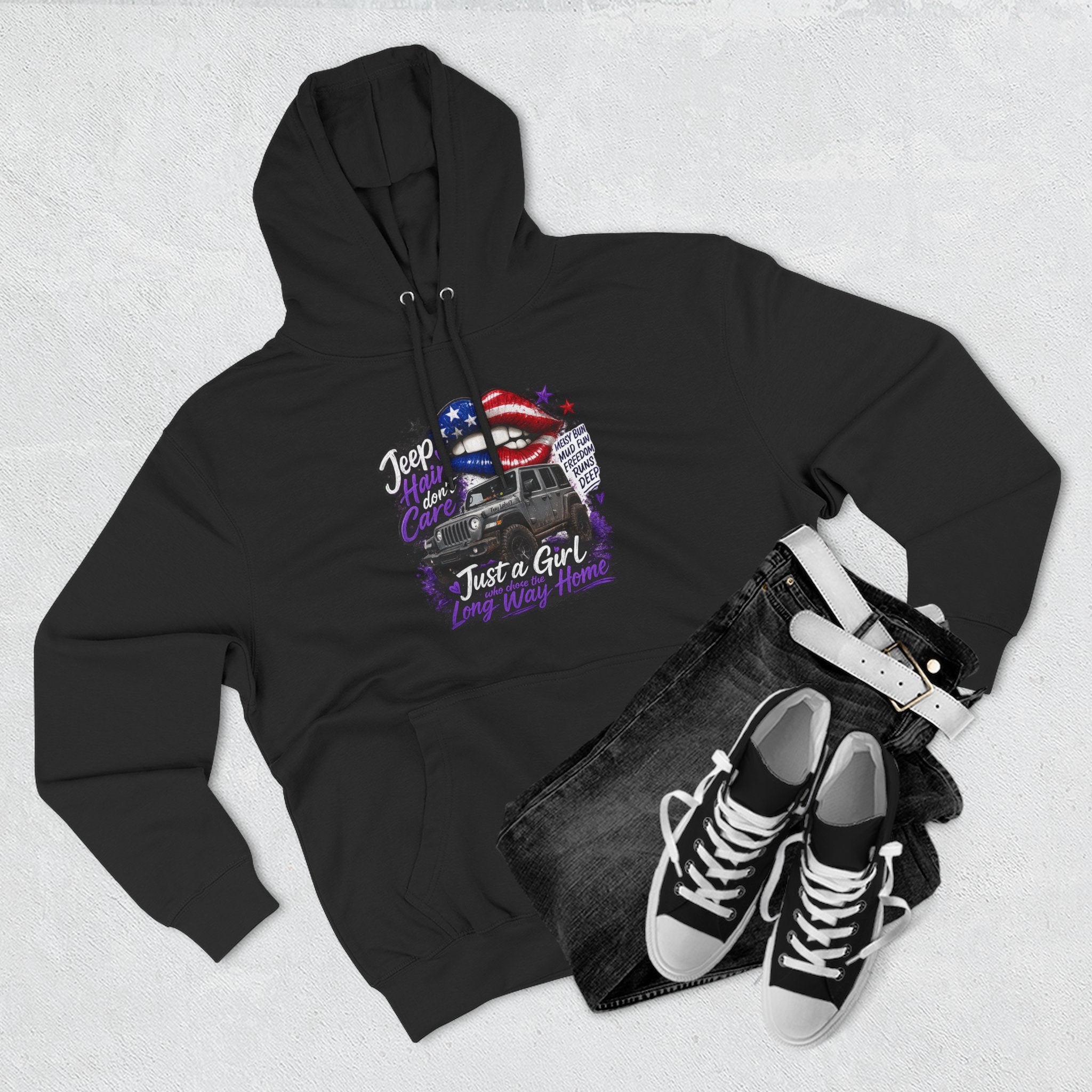 Patriotic 'Jeep Ain't Just a Girl Thing' – Graphic Fleece Pullover Jeep Driver Hoodie