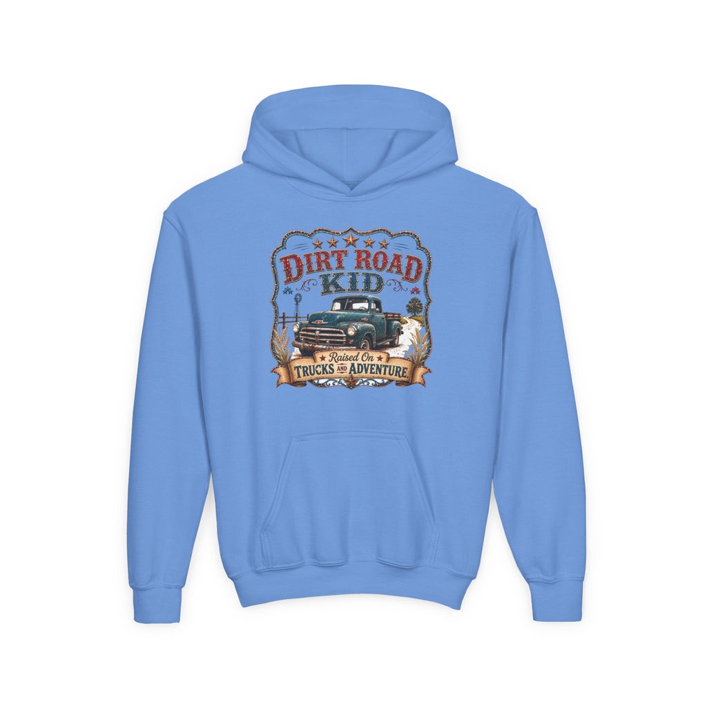 Youth Hoodie — “Dirt Road Kid” Vintage Truck Adventure Sweatshirt
