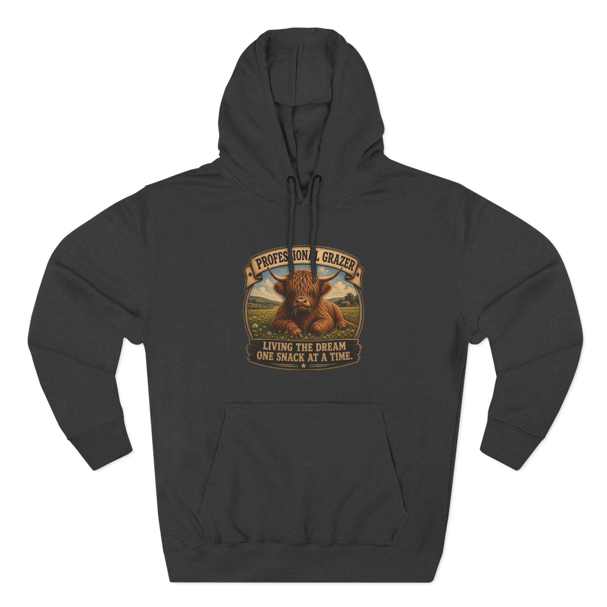 Before and After Coffee Highland Cow Three-Panel Fleece Hoodie