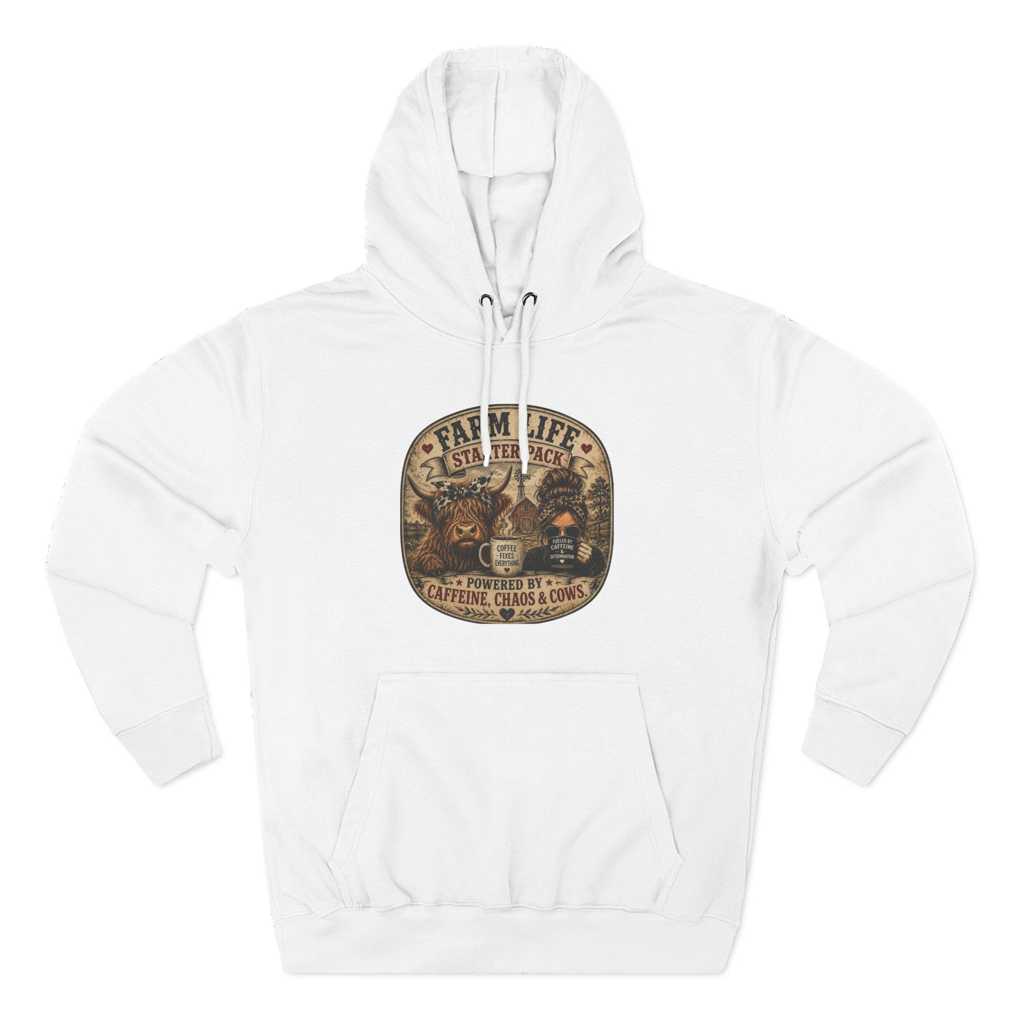 Farm Life Highland Cow Three-Panel Fleece Hoodie