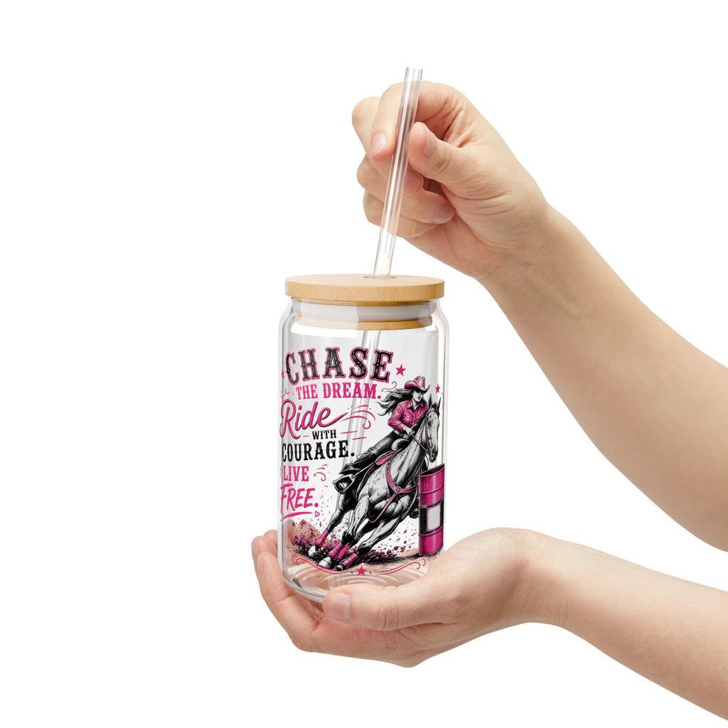 Chase the Dream Horse Pink Sipper Glass, 16oz