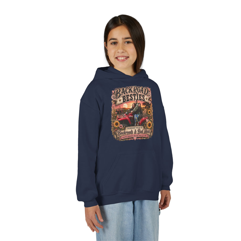"Backroad Besties" Vintage Truck & Sunflower — Graphic Youth Hoodie