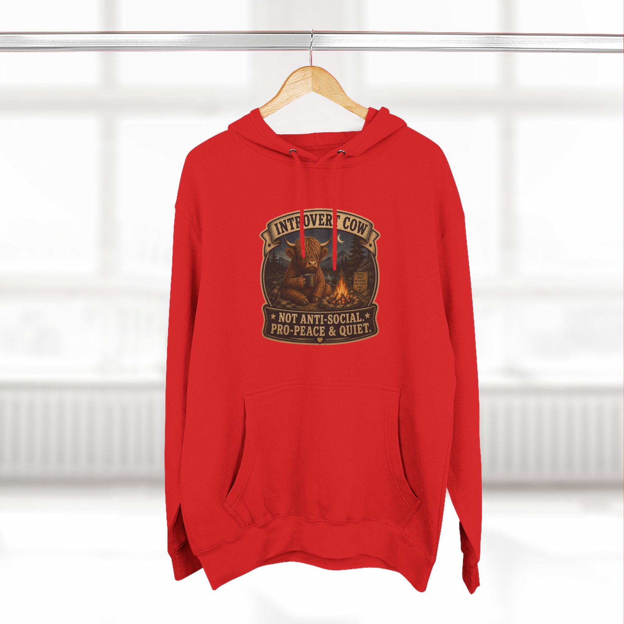 Introvert Highland Cow Three-Panel Fleece Hoodie