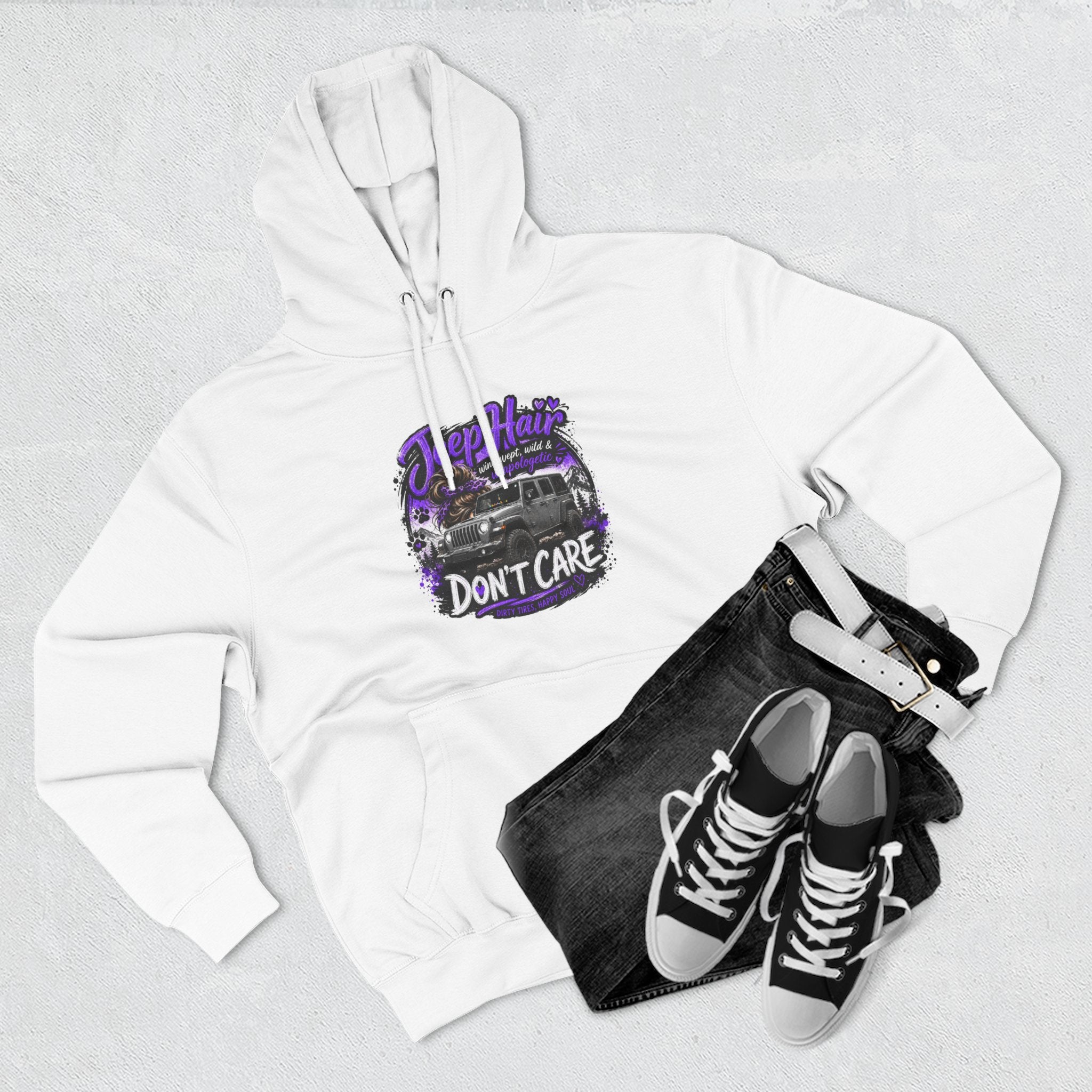 Jeep Hair Don't Care (Purple) Three-Panel Fleece Hoodie