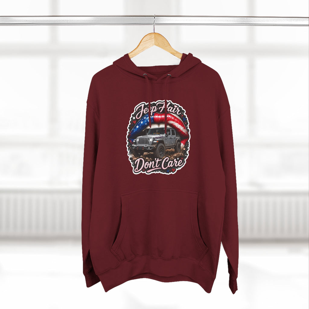 "Jeep Hair Don't Care" Graphic Fleece Pullover - Patriotic Jeep Hoodie
