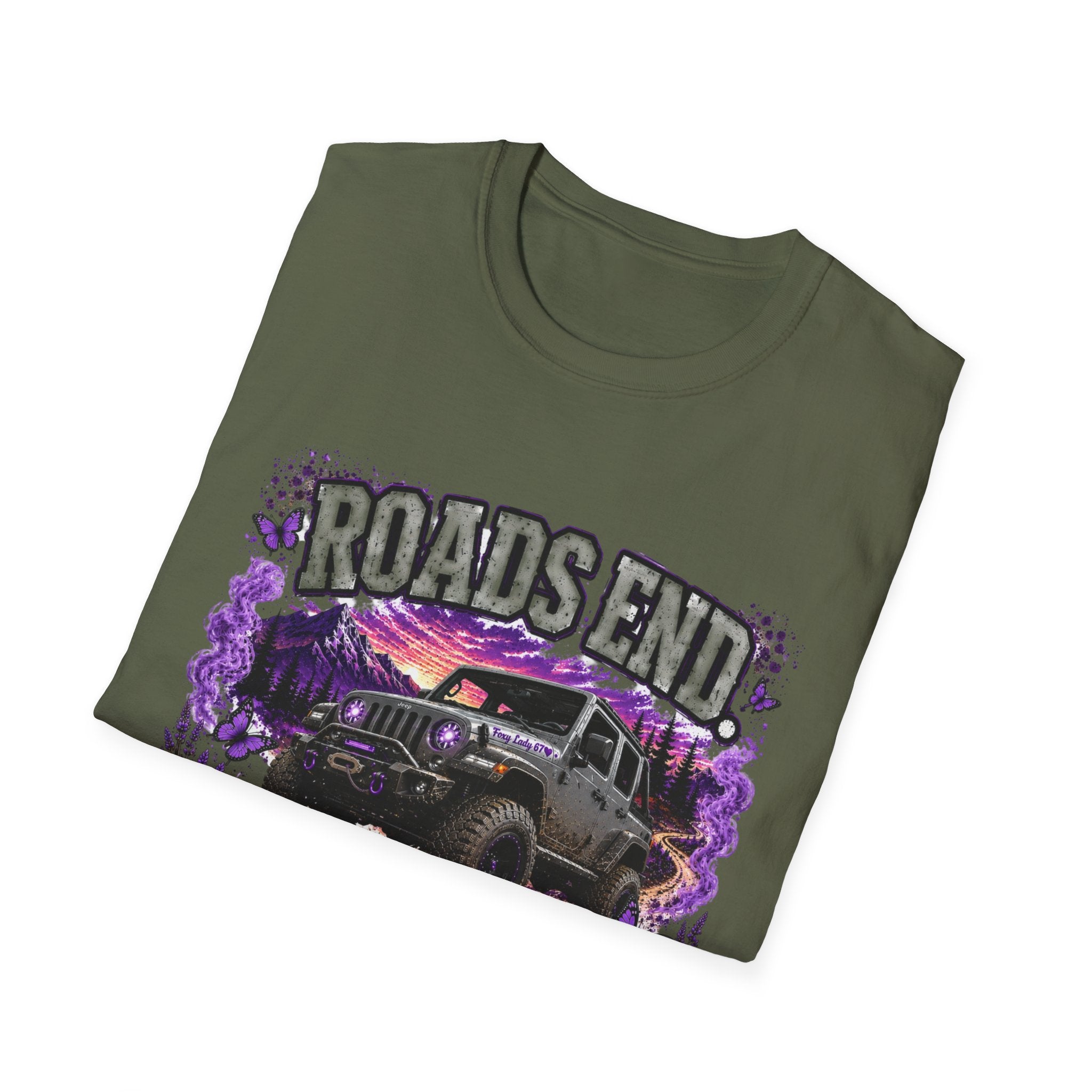 Roads End Jeep (Purple) Unisex Softstyle T-Shirt