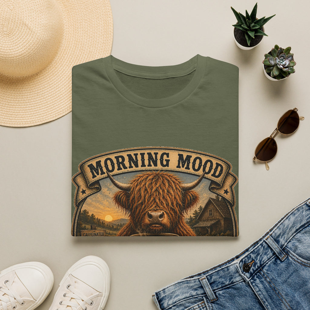 Morning Mood Moo First Questions Later Highland Cow Unisex Softstyle T-Shirt