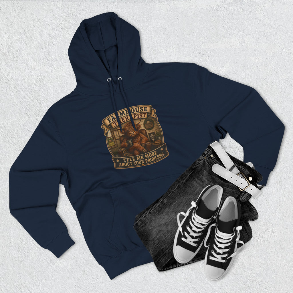 Farmhouse Therapist Highland Cow Three-Panel Fleece Hoodie