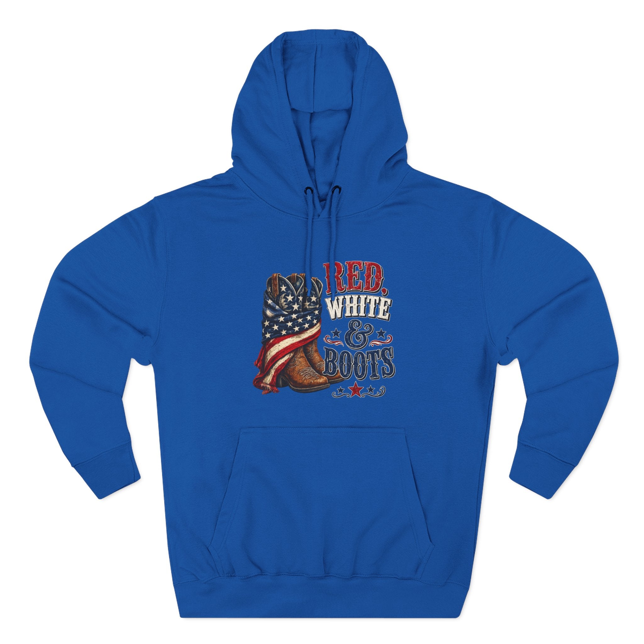 Patriotic 'Red White & Boots' Hoodie — American Flag Cowboy Boots Pullover
