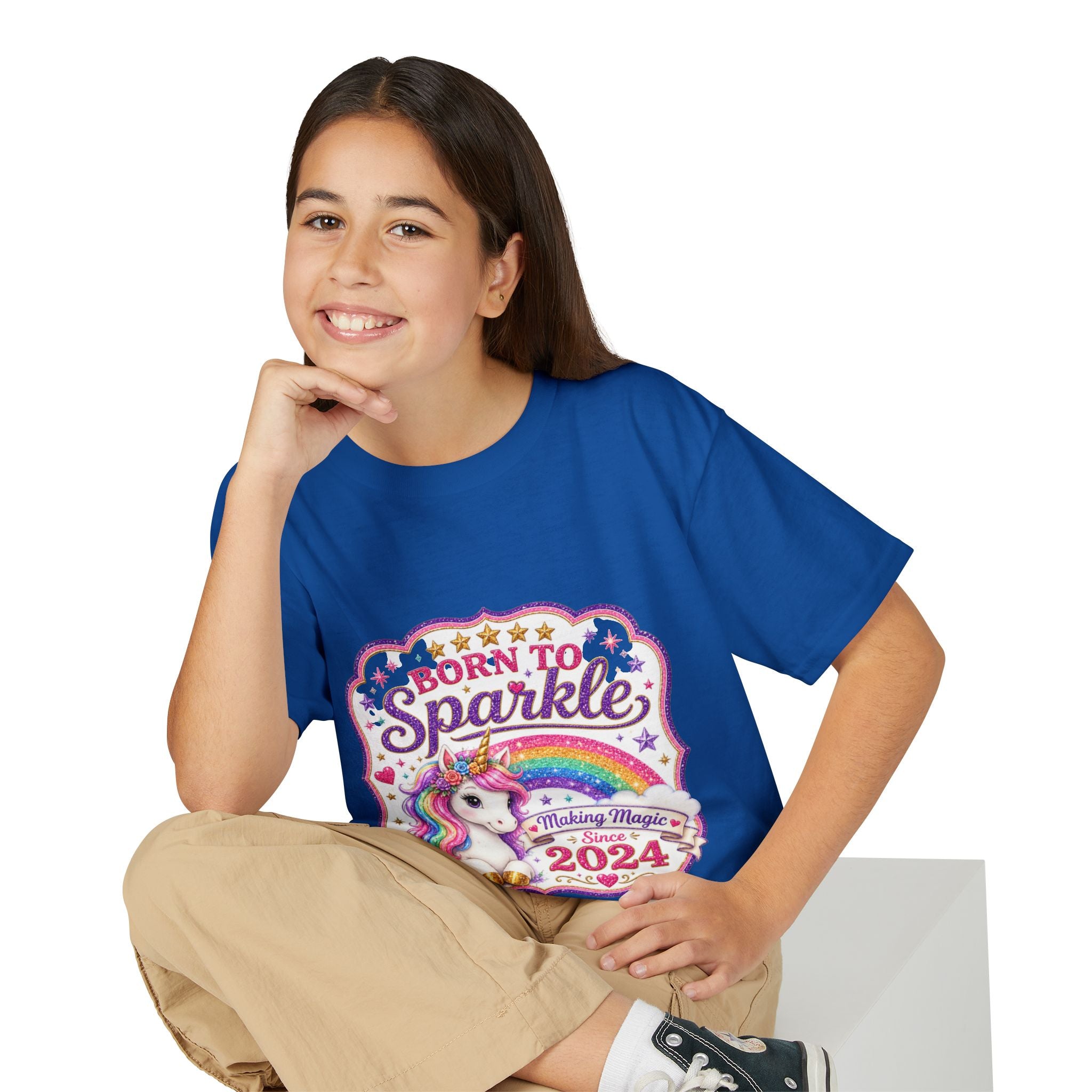 "Born to Sparkle" Unicorn Rainbow 2024 Youth Tee Kids — T-Shirt