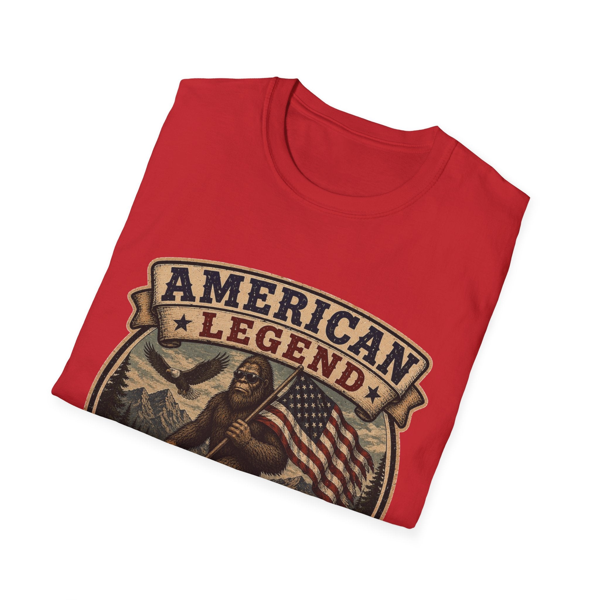 American Legend T-Shirt — Patriotic Bigfoot Design ("Protected by Freedom & Mystery")