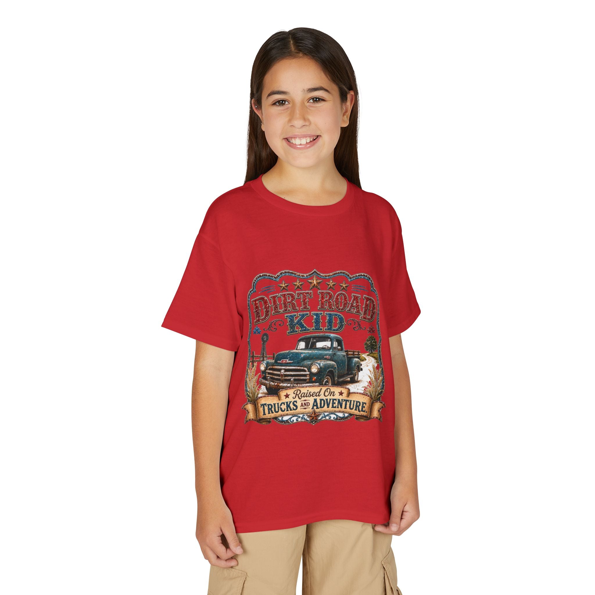 Vintage Truck 'Raised on Trucks & Adventure' Graphic Tee - Youth Dirt Road Kid T-Shirt