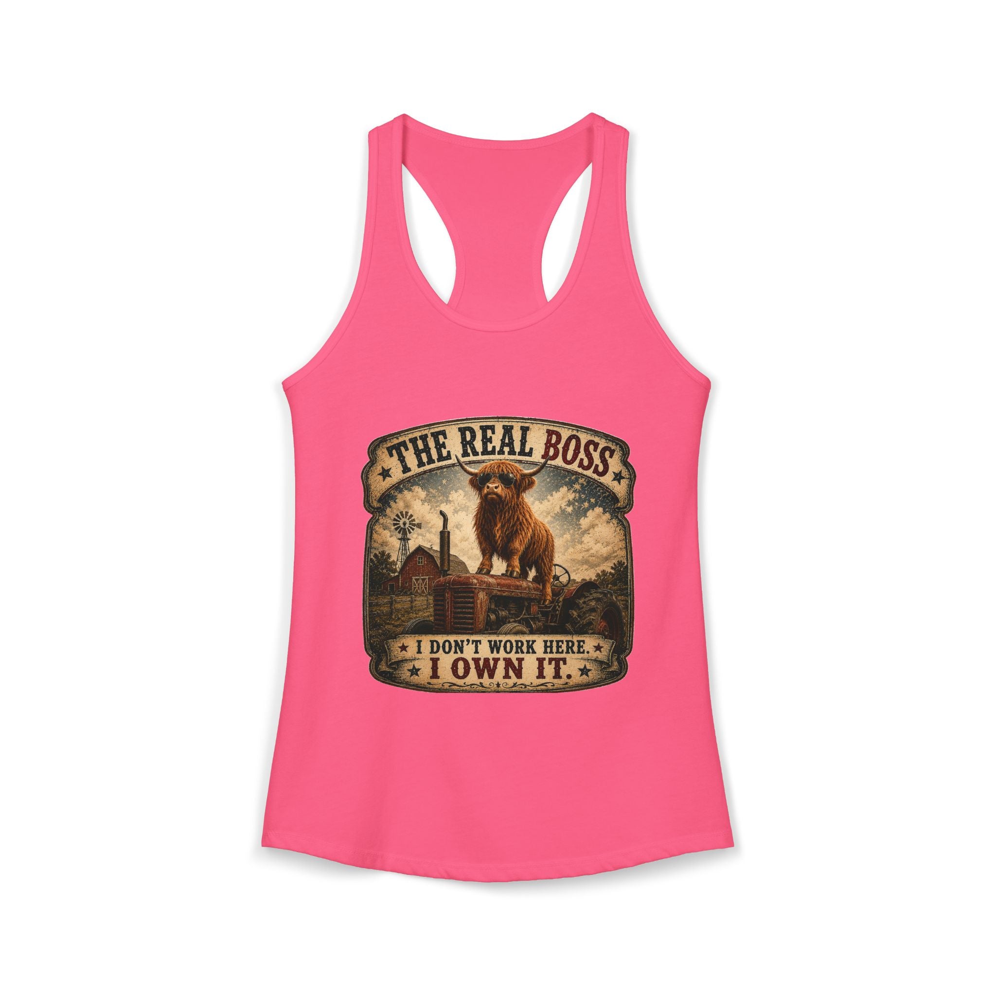 The Real Boss Highland Cow Women's Ideal Racerback Tank