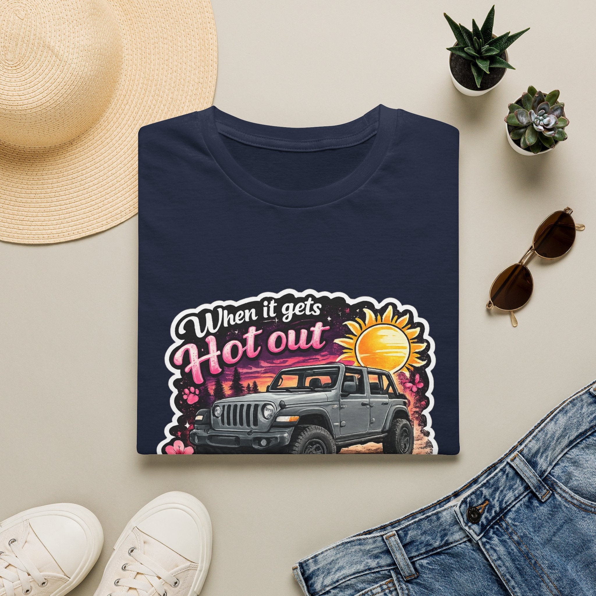When It Gets Hot Out Jeep (Pink) Unisex Softstyle T-Shirt