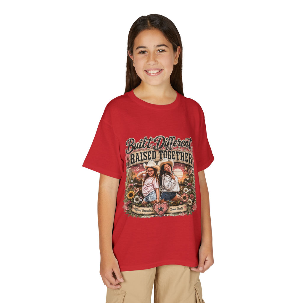 "Built Different, Raised Together" Siblings Vintage Floral Tee — Youth T-Shirt