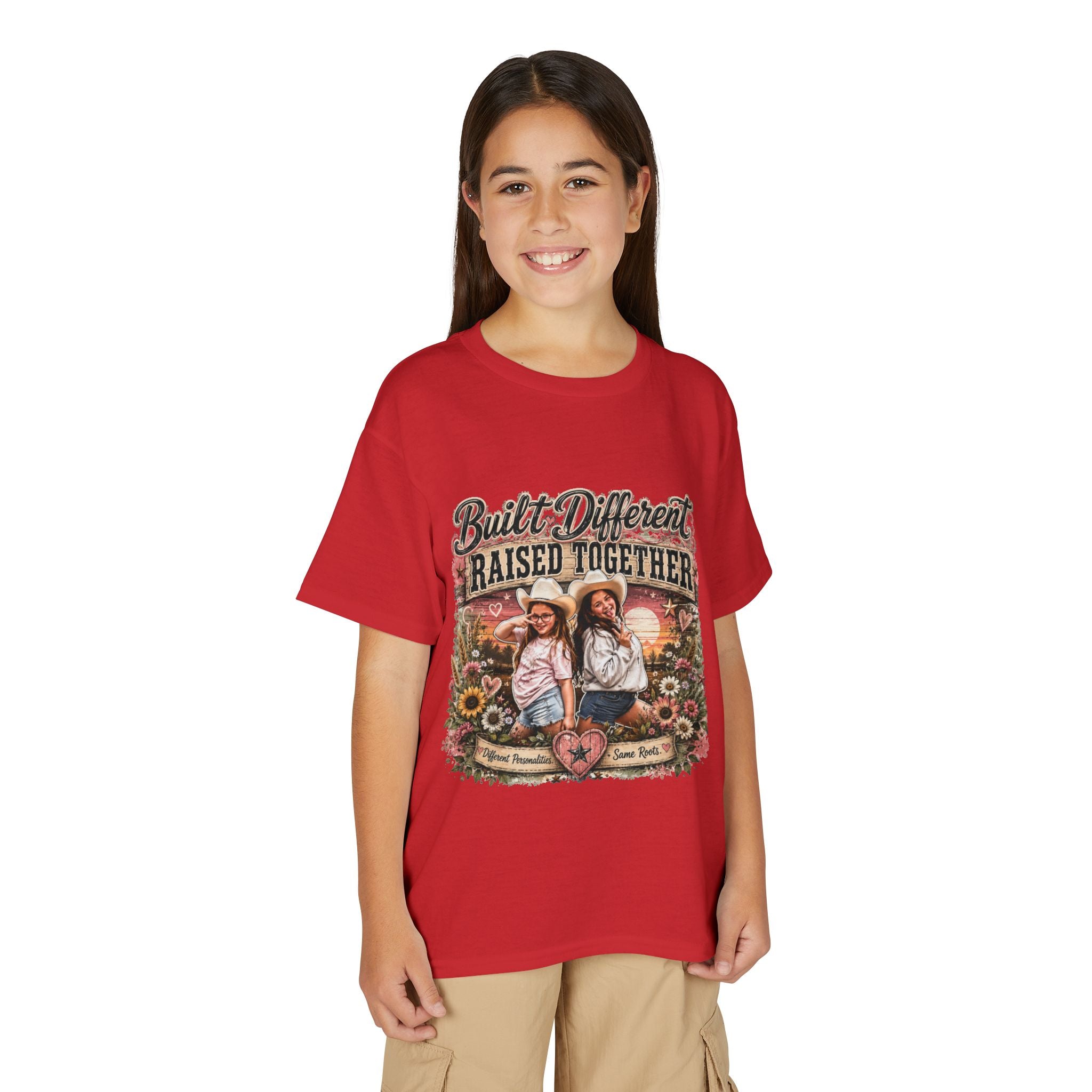 "Built Different, Raised Together" Siblings Vintage Floral Tee — Youth T-Shirt