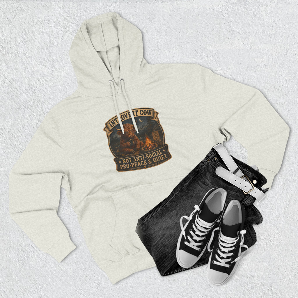 Introvert Highland Cow Three-Panel Fleece Hoodie