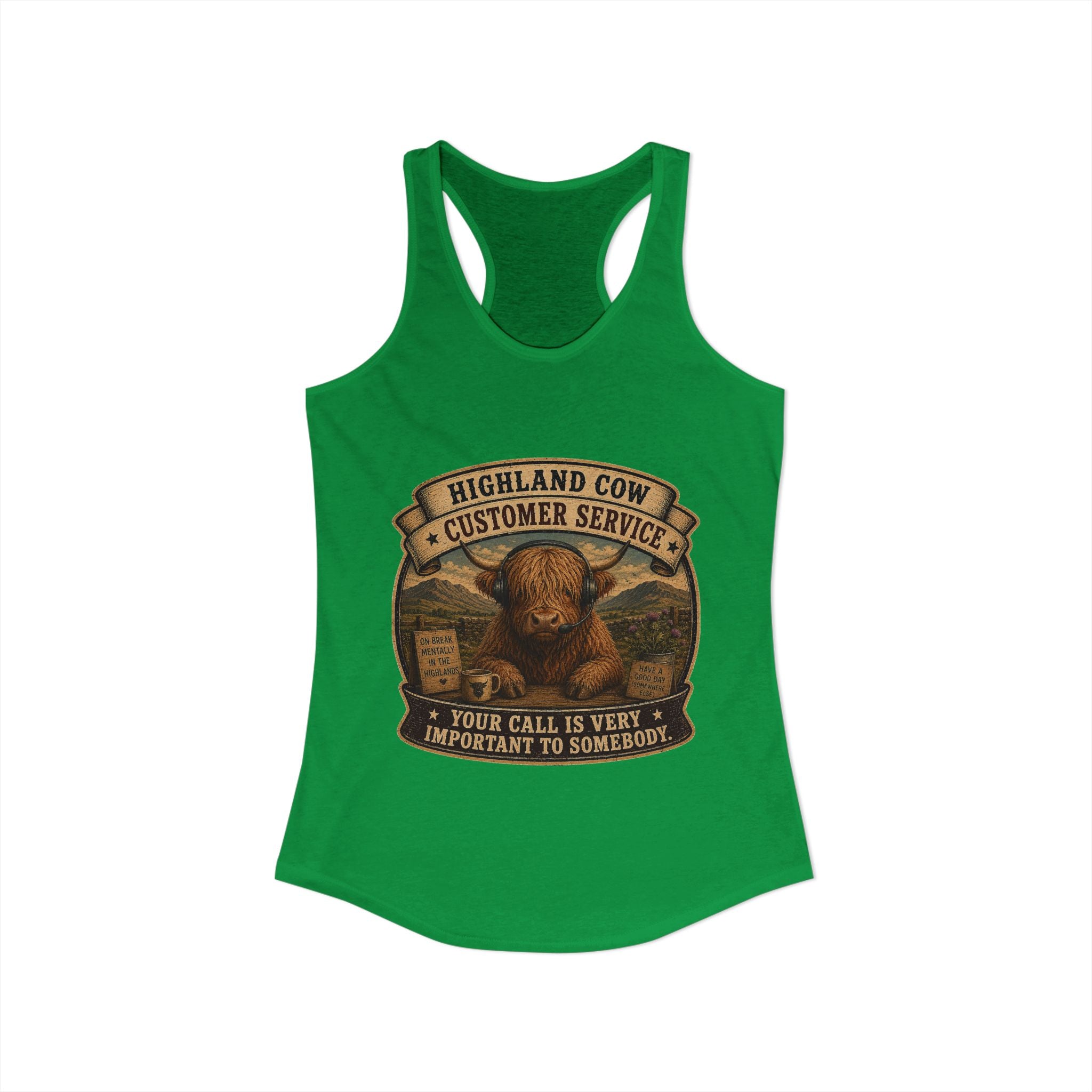 Highland Cow Customer Service Women's Ideal Racerback Tank