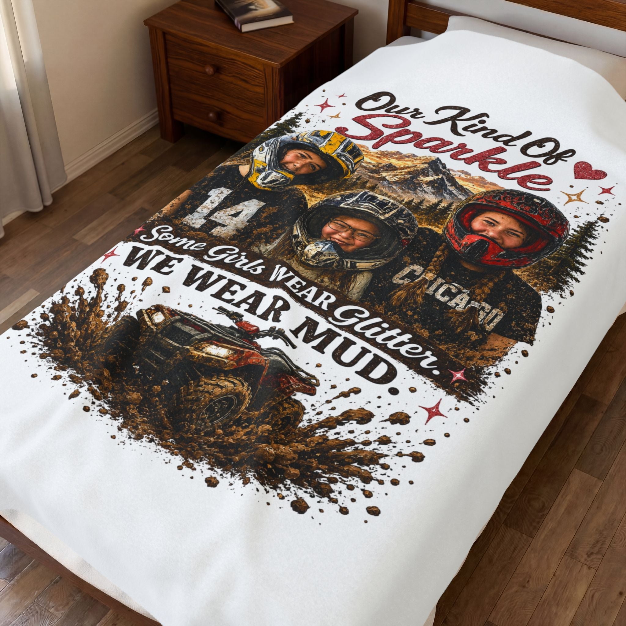 Our Kind of Sparkle Velveteen Plush Blanket – "Some Girls Wear Glitter, We Wear Mud" Motocross Family Throw