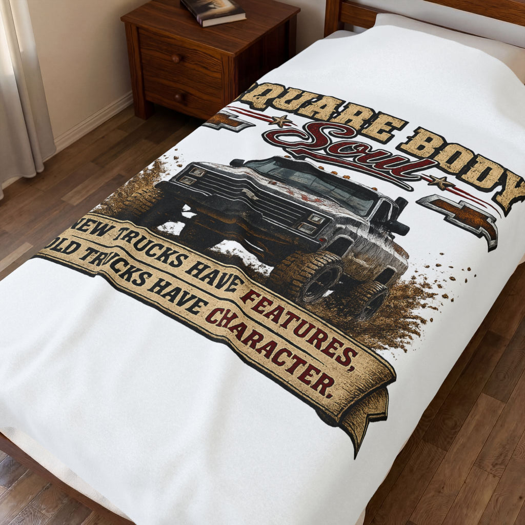 Square Body Soul Truck Velveteen Plush Blanket — “New Trucks Have Features, Old Trucks Have Character” Throw