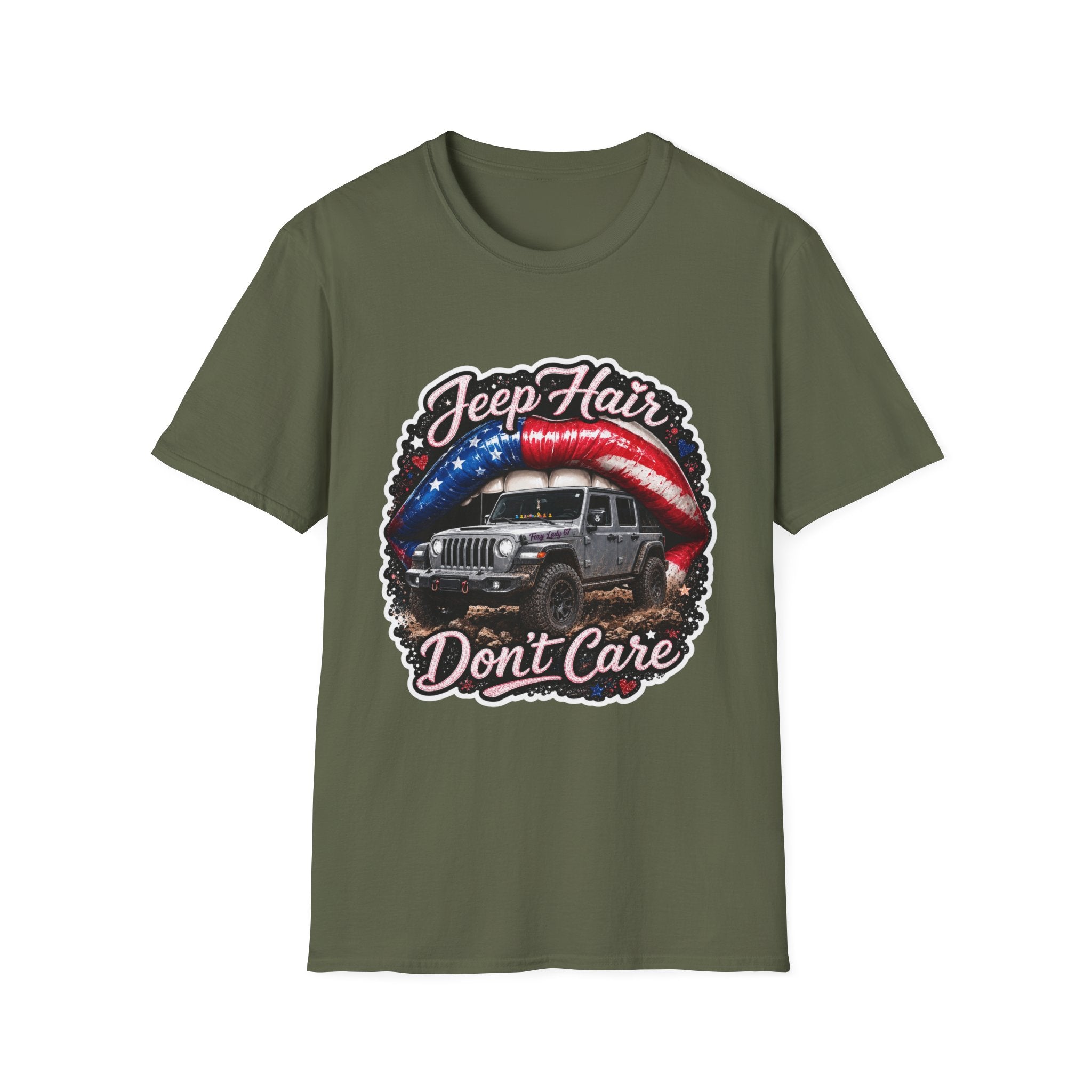 Jeep Hair Don't Care T-Shirt — American Flag Lips Off‑Road Graphic Tee