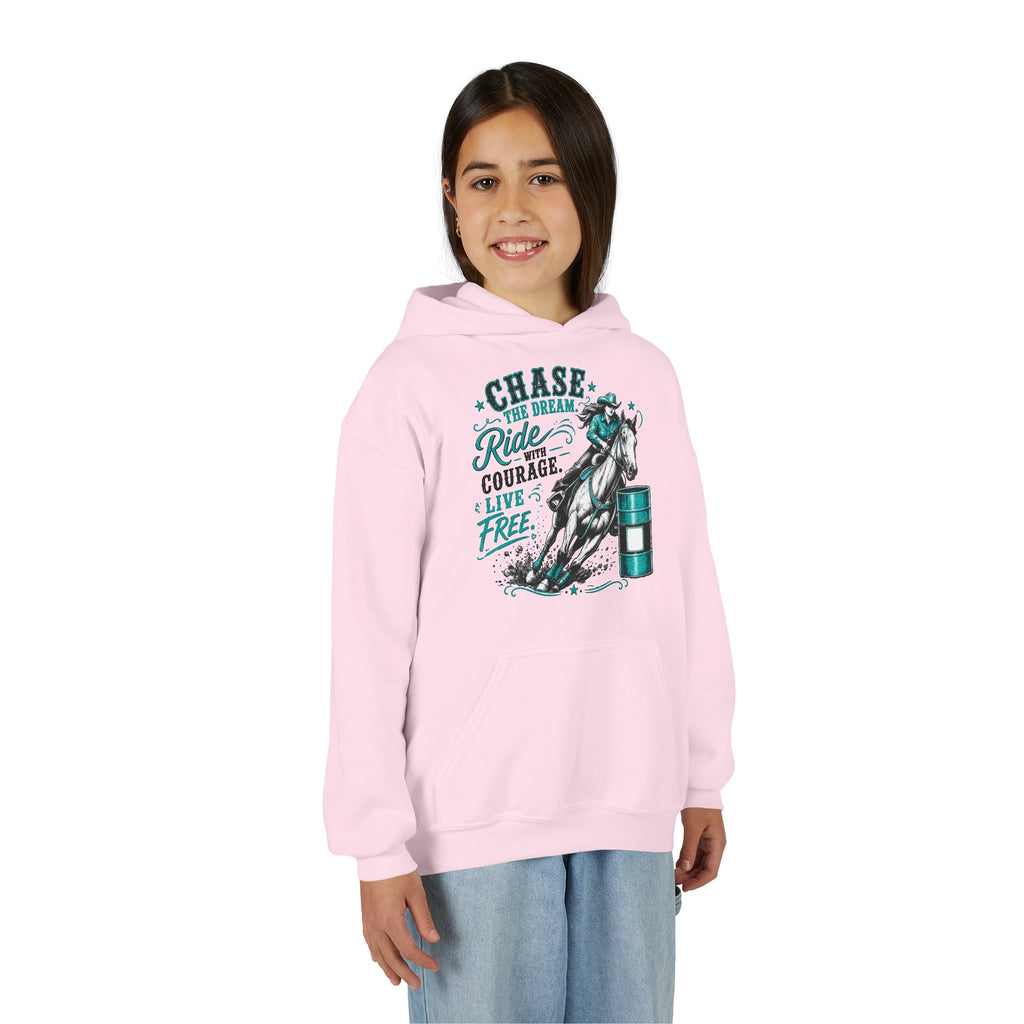 Chase the Dream Ride with Courage Youth Heavy Blend Hooded Sweatshirt