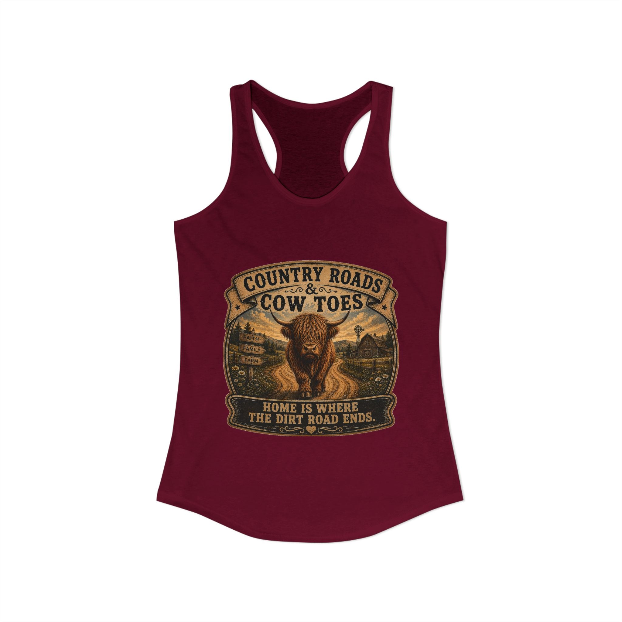 Country Roads & Cow Toes Women's Ideal Racerback Tank