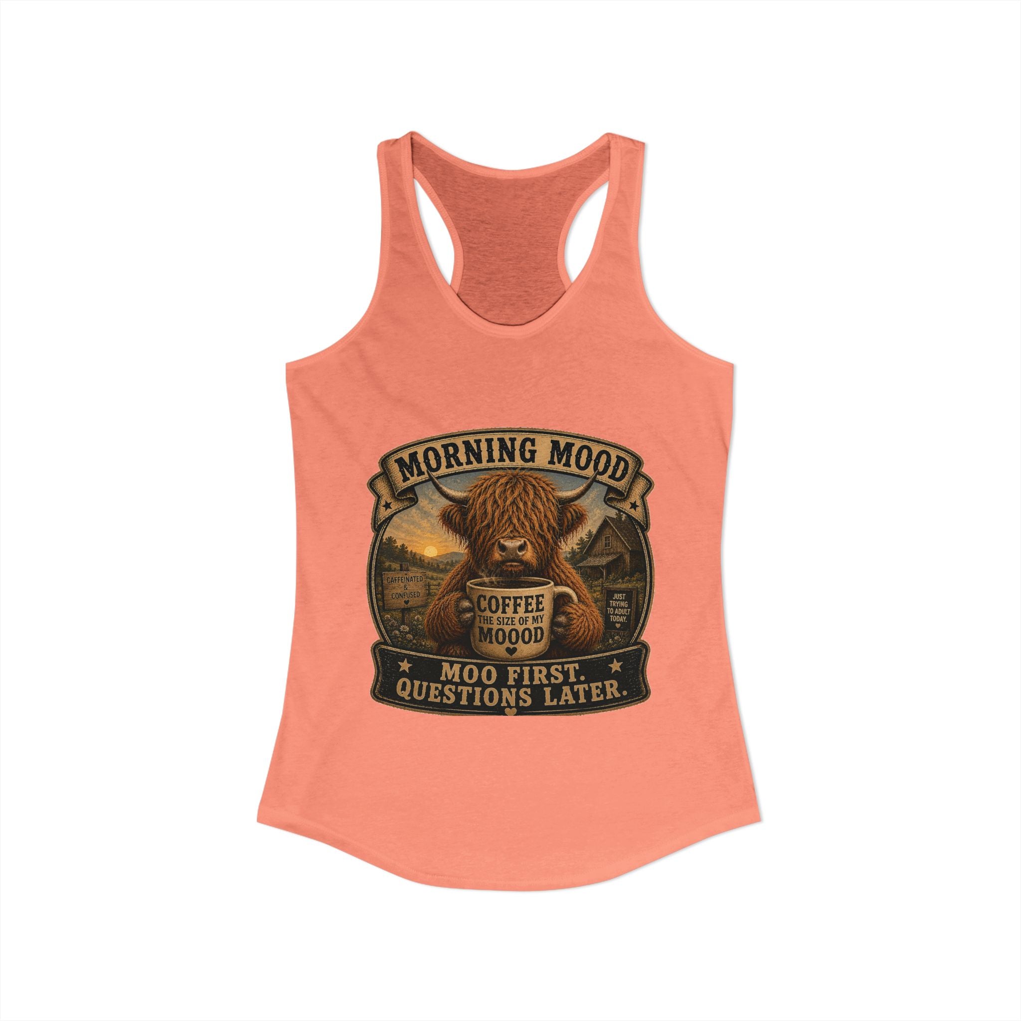 Morning Mood Highland Cow Women's Ideal Racerback Tank