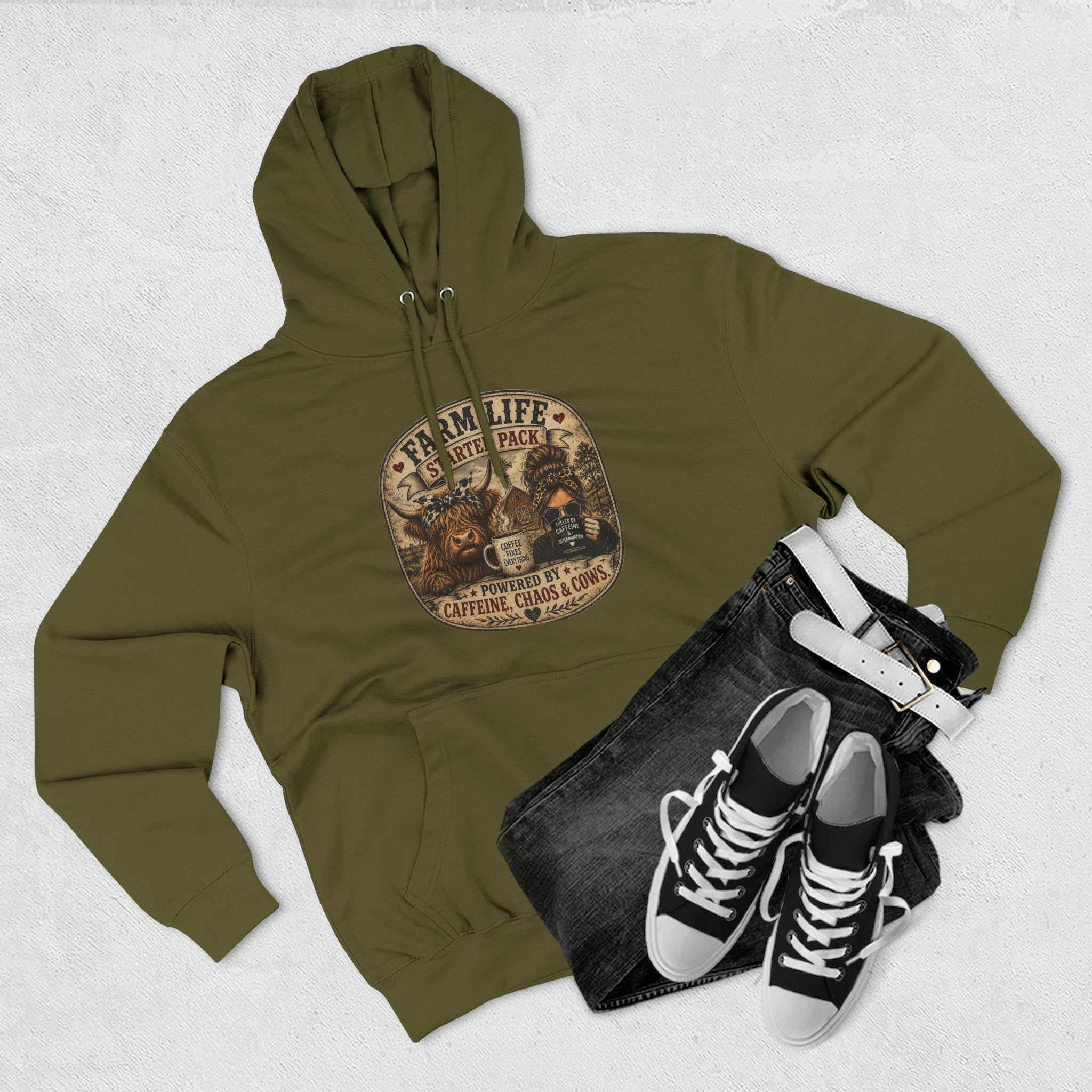 Farm Life Highland Cow Three-Panel Fleece Hoodie
