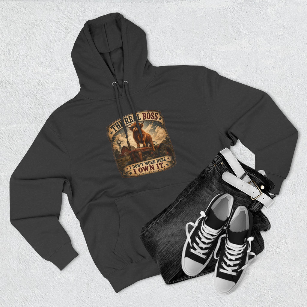 The Real Boss Highland Cow Three-Panel Fleece Hoodie