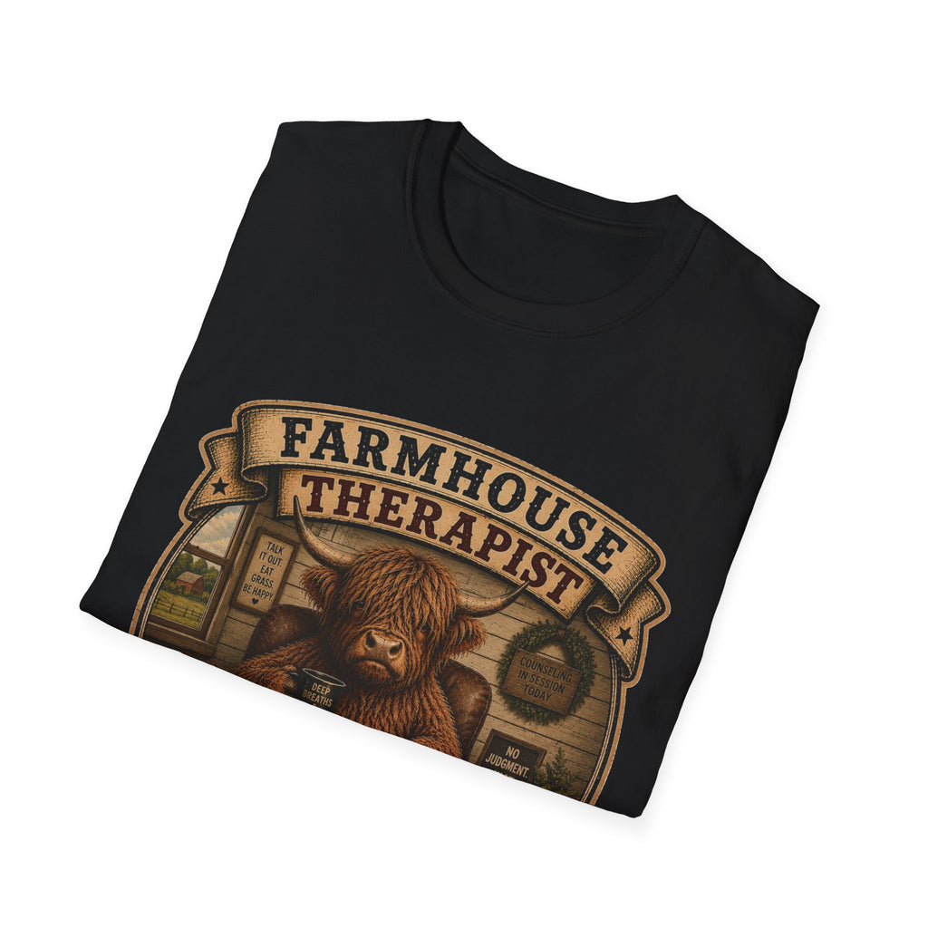 Farmhouse Therapist Highland Cow Unisex Softstyle T-Shirt