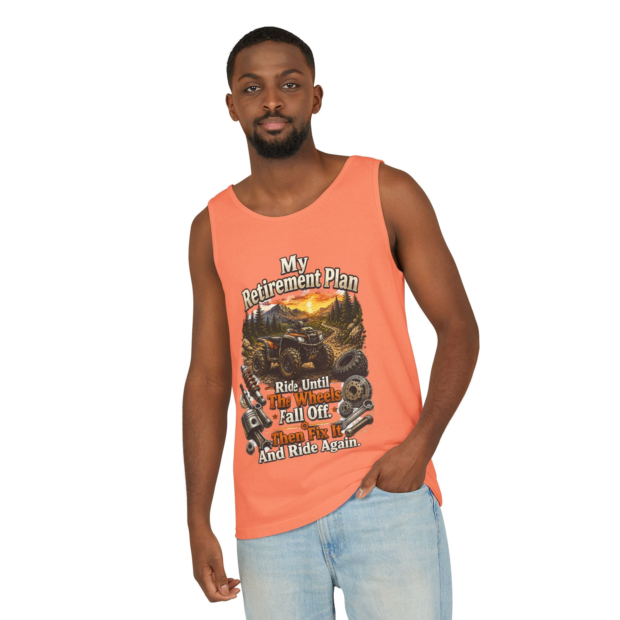 Retirement Plan ATV Tank Top — "Ride Until The Wheels Fall Off" Off‑Road Sunset Tank