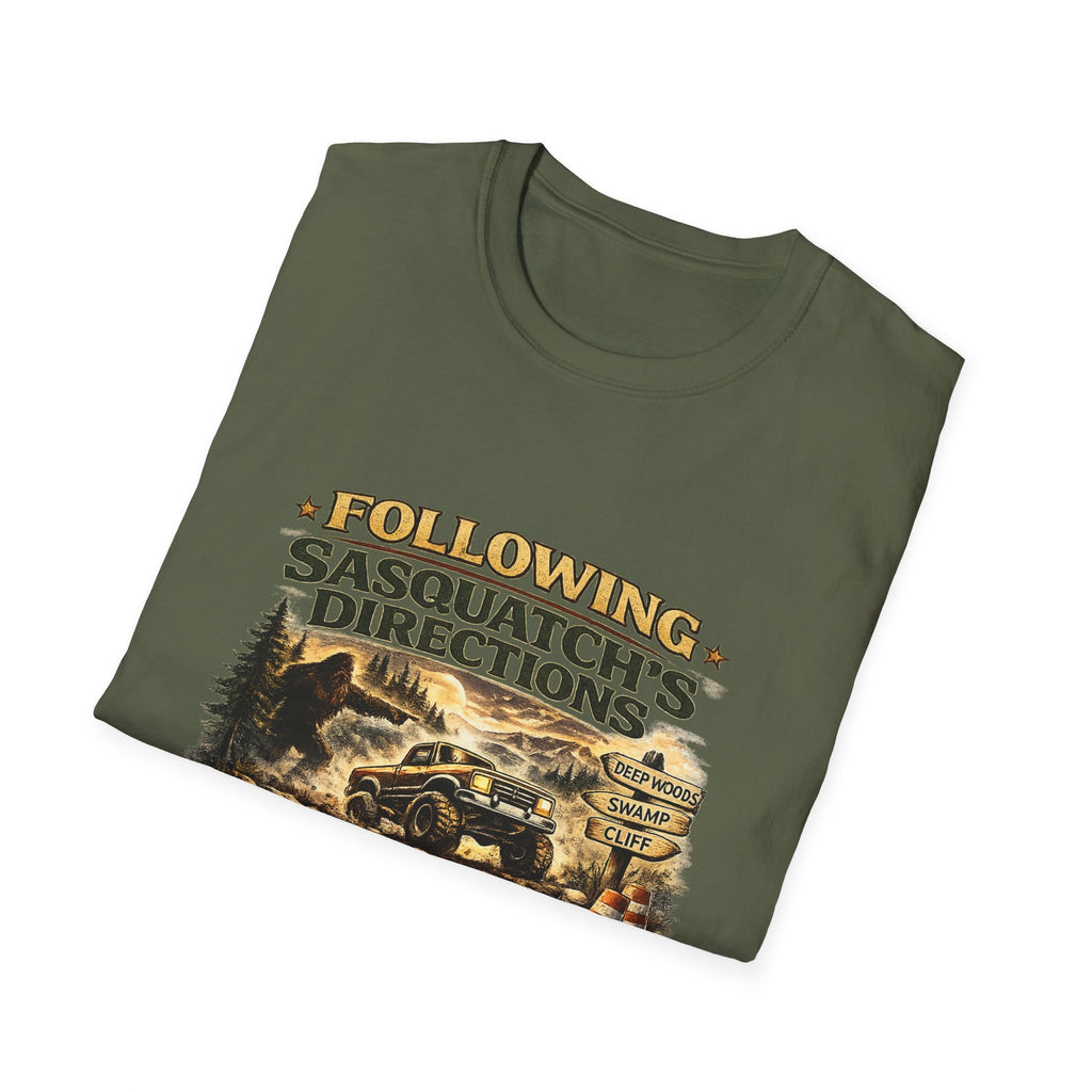 Sasquatch Directions T-Shirt — "Following Sasquatch's Directions" Graphic Tee