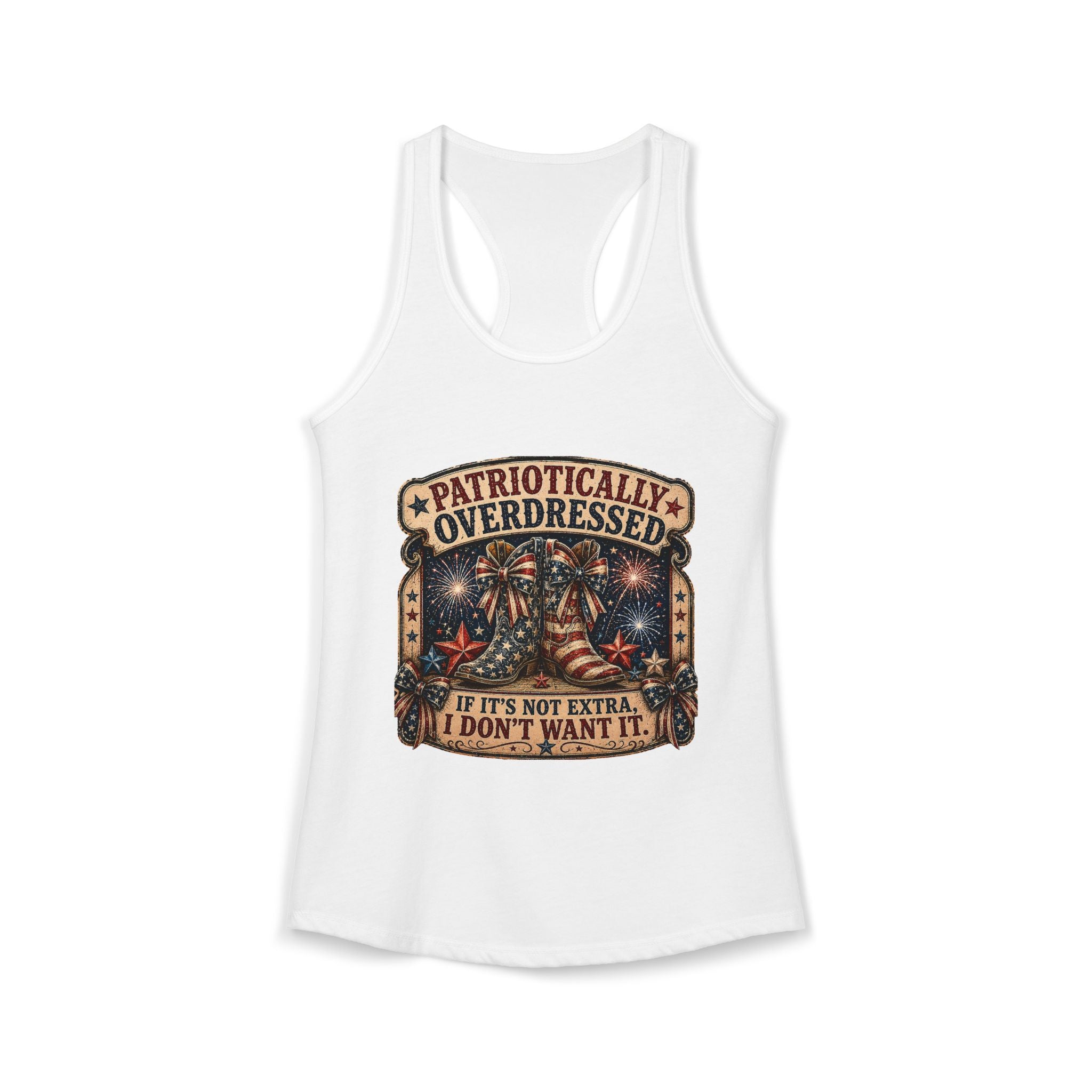 4th of July Patriotically Overdressed Women's Racerback Tank