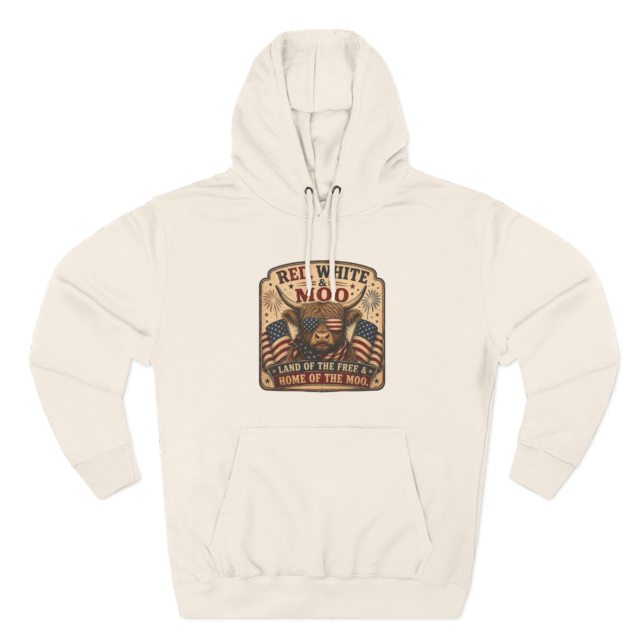 Red, White, & Moo Highland Cow Three-Panel Fleece Hoodie