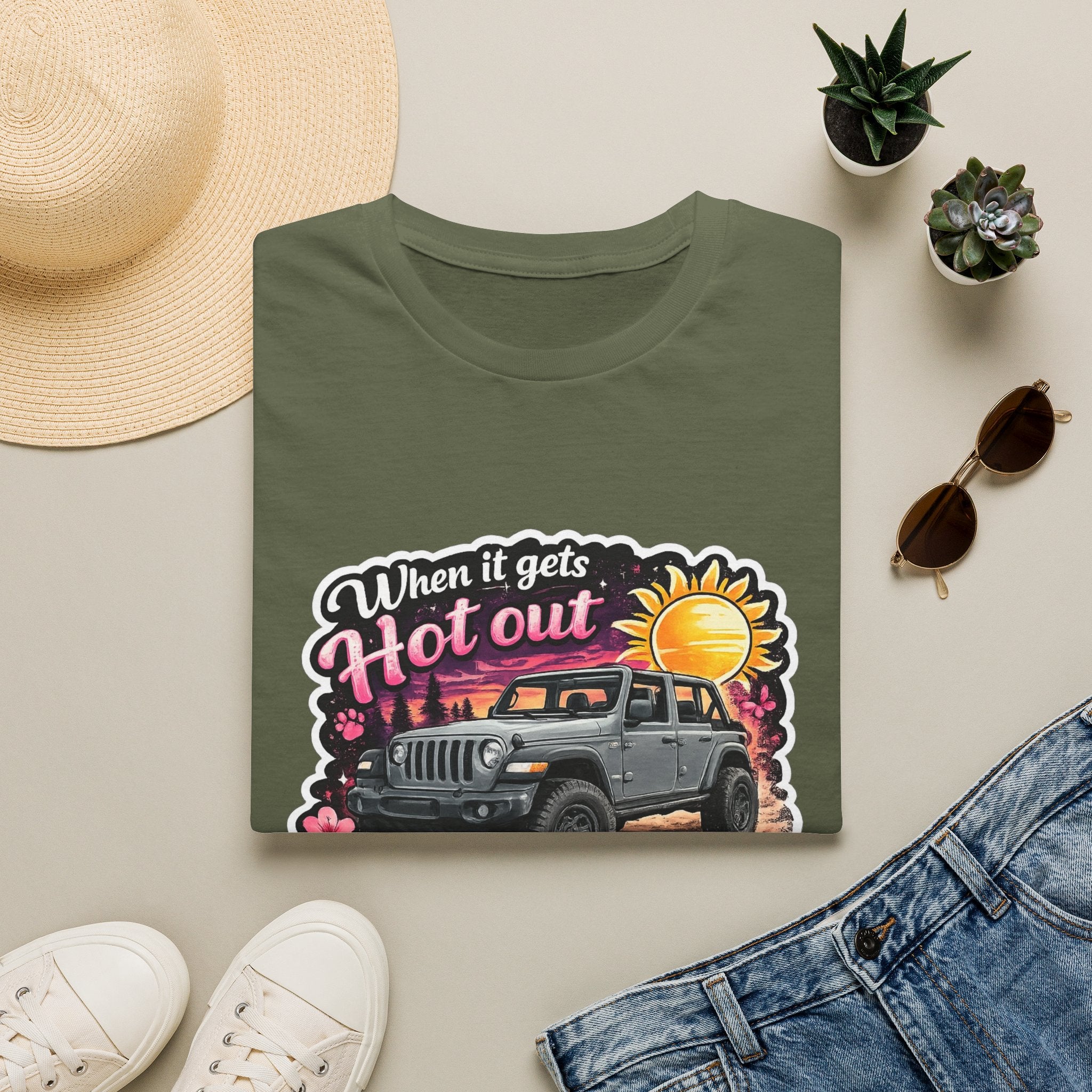 When It Gets Hot Out Jeep (Pink) Unisex Softstyle T-Shirt